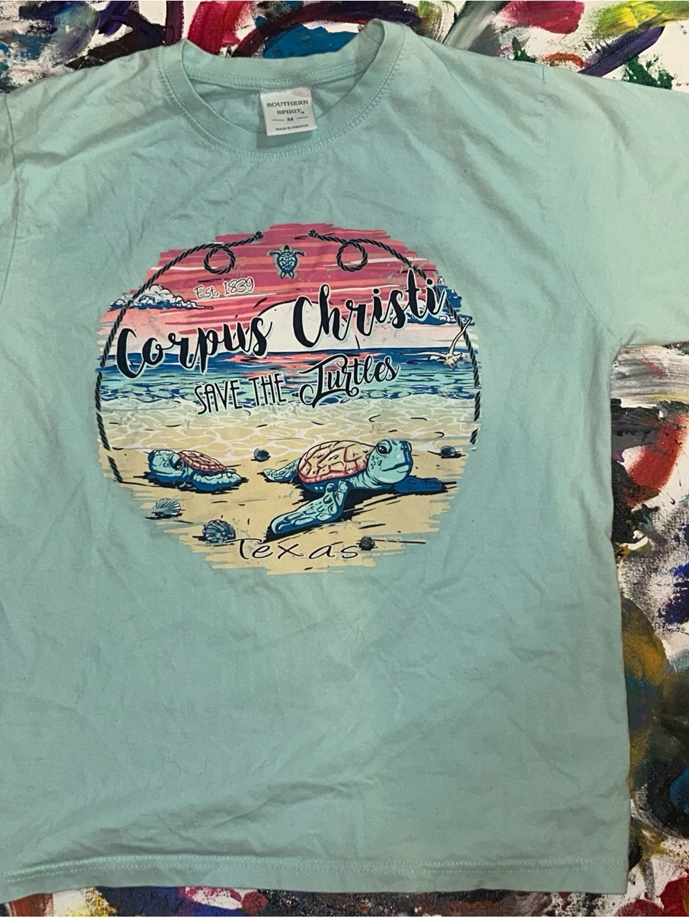 Corpus Christi Save The Turtles Graphic Tee - Light Aqua